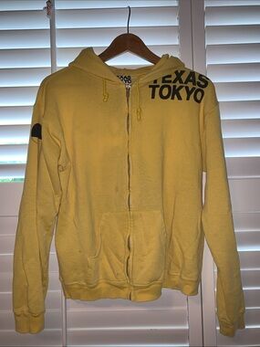 freecity Yellow Zip-Up Hoodie with 'TEXAS TOKYO' Print